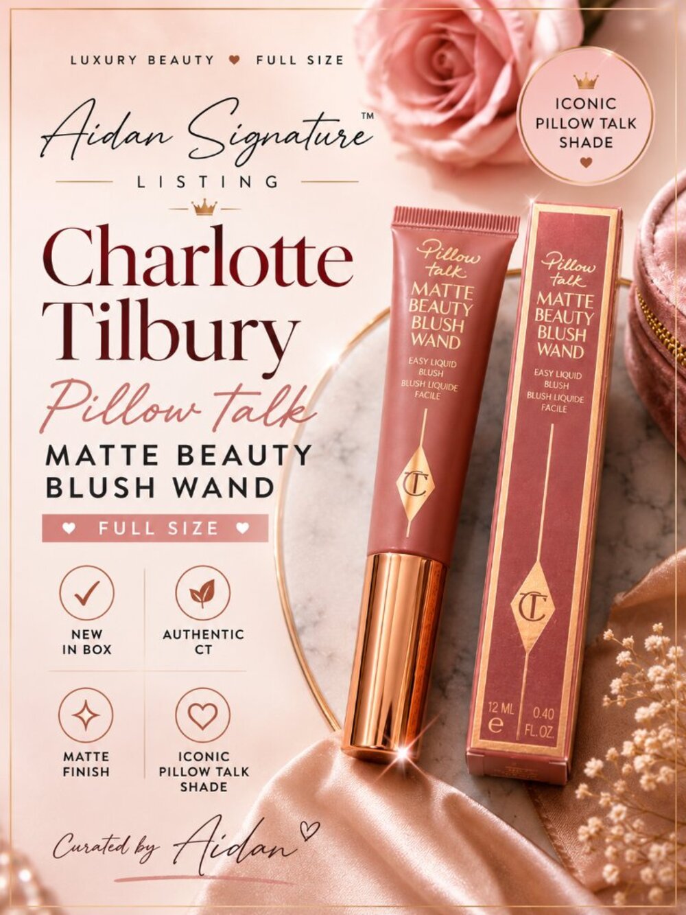 Charlotte Tilbury Pillow Talk Matte Beauty Blush Wand 12ml Full Size NIB